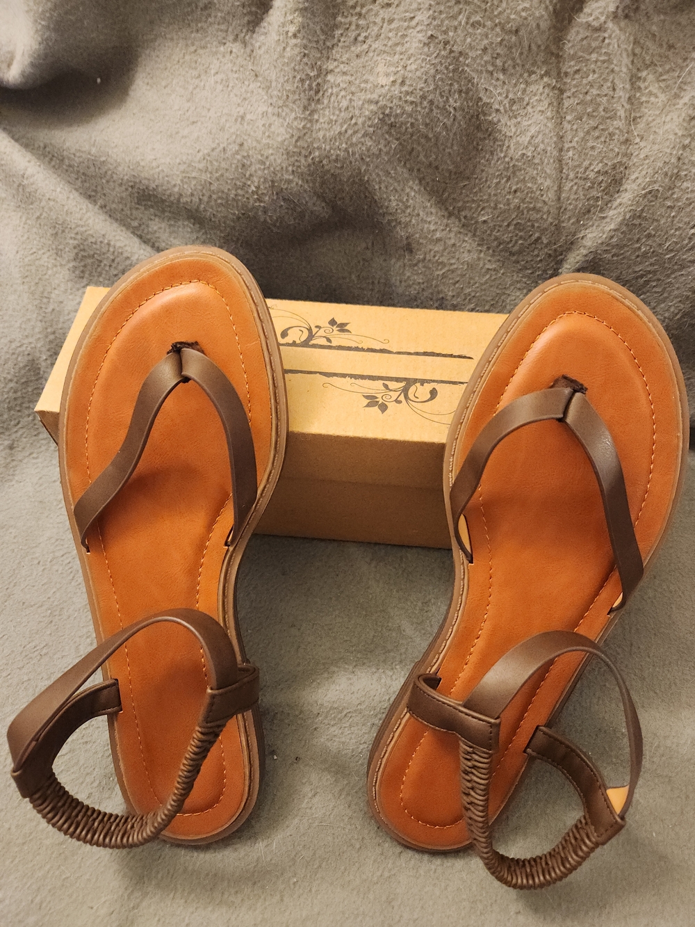 Women’s Brown Slingback Leather-Look Thong Sandals